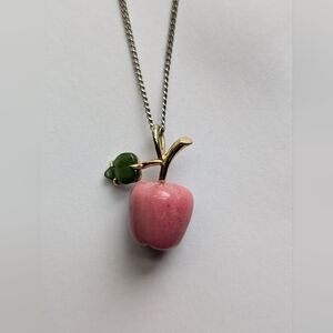Pink and Green Tulip Pendant Necklace